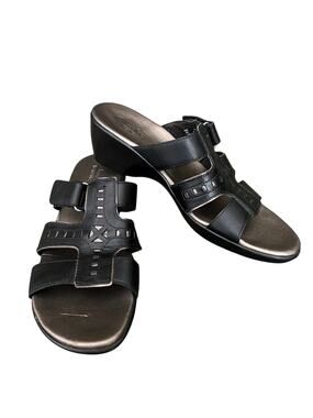 Clarks Bendables Ella Celtic Sandals 8.5 Black Leather Slides Comfort